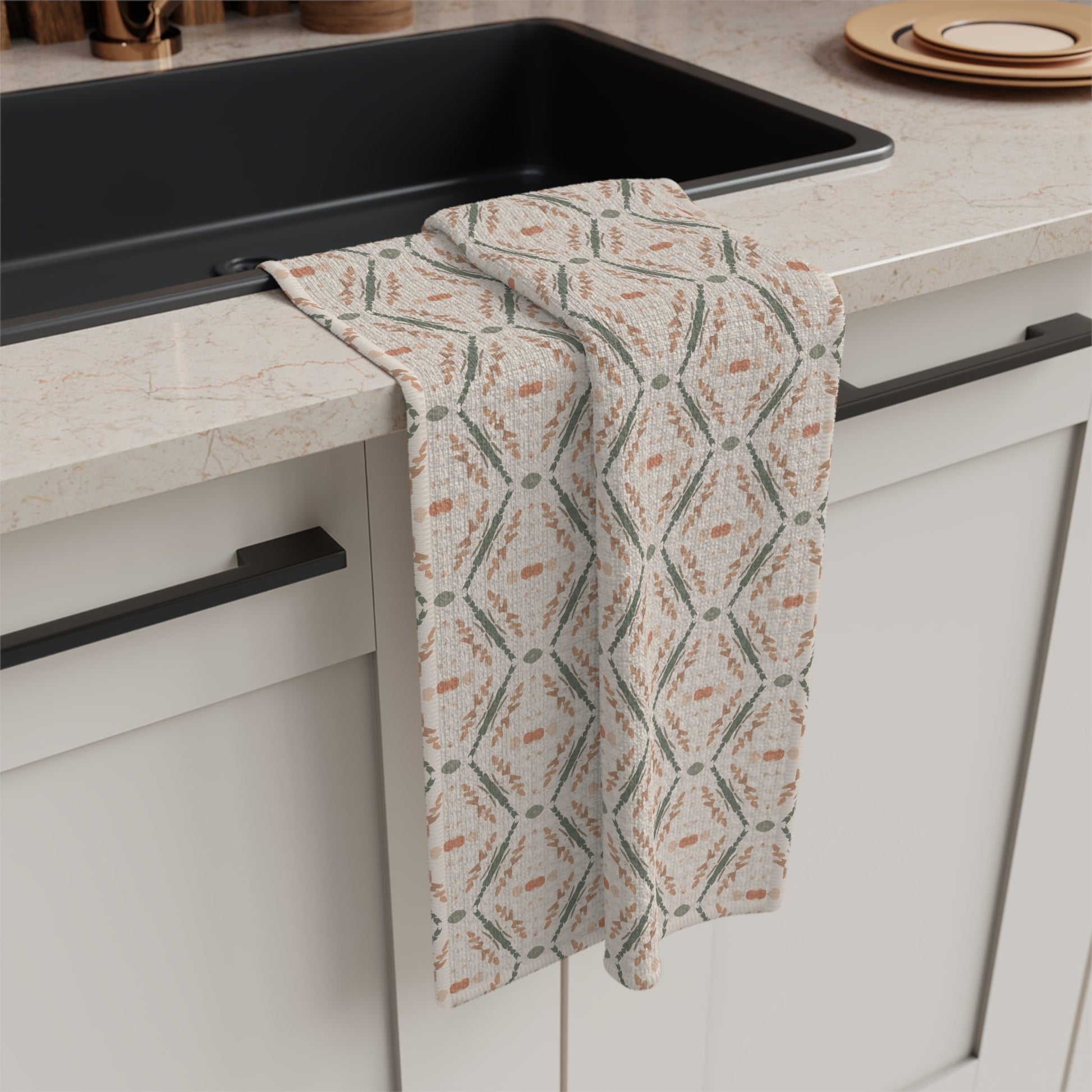 Serenade Sprigs Microfiber Waffle Kitchen Towel with hand - drawn artwork - Flourish Moon Studio