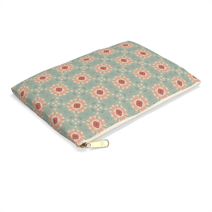 Shoreline Bloom Zipper Pouch with hand - drawn artwork - Flourish Moon Studio