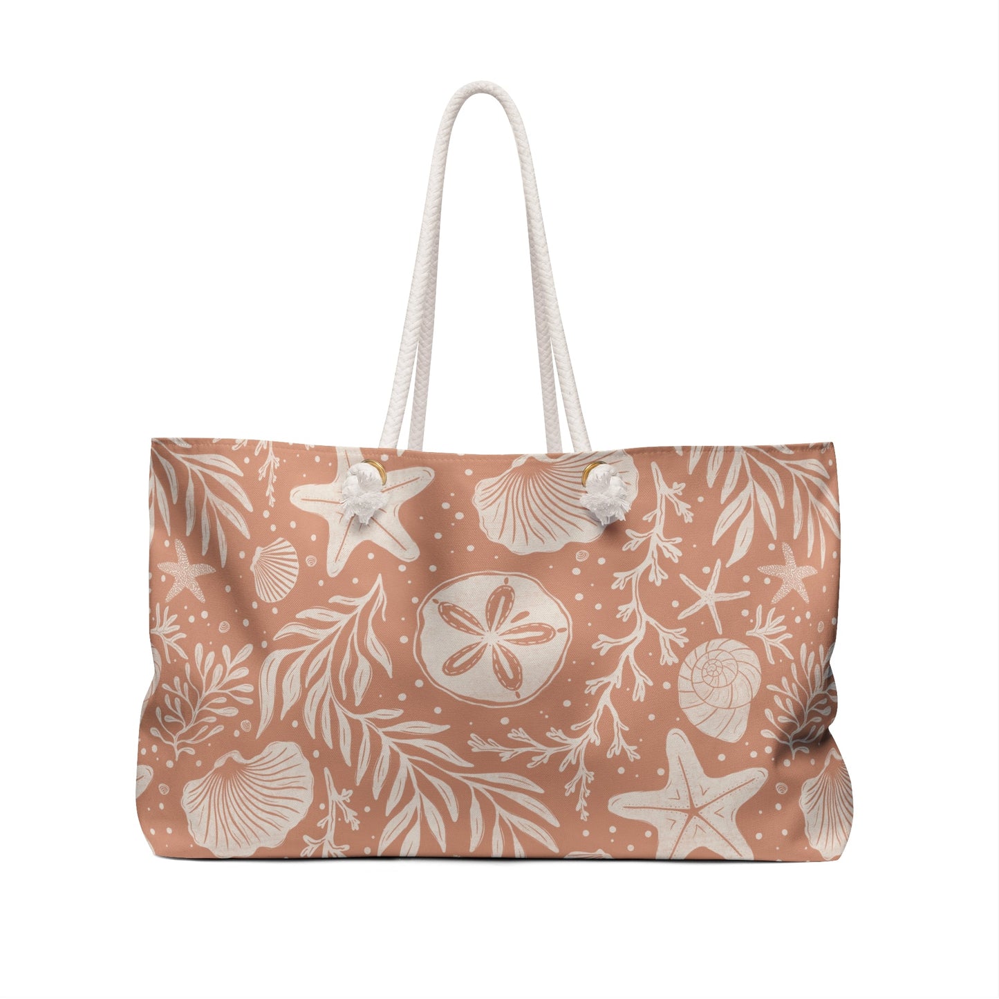 Shoreline Finds Coral Clay Weekender Bag with hand drawn artwork - Flourish Moon Studio