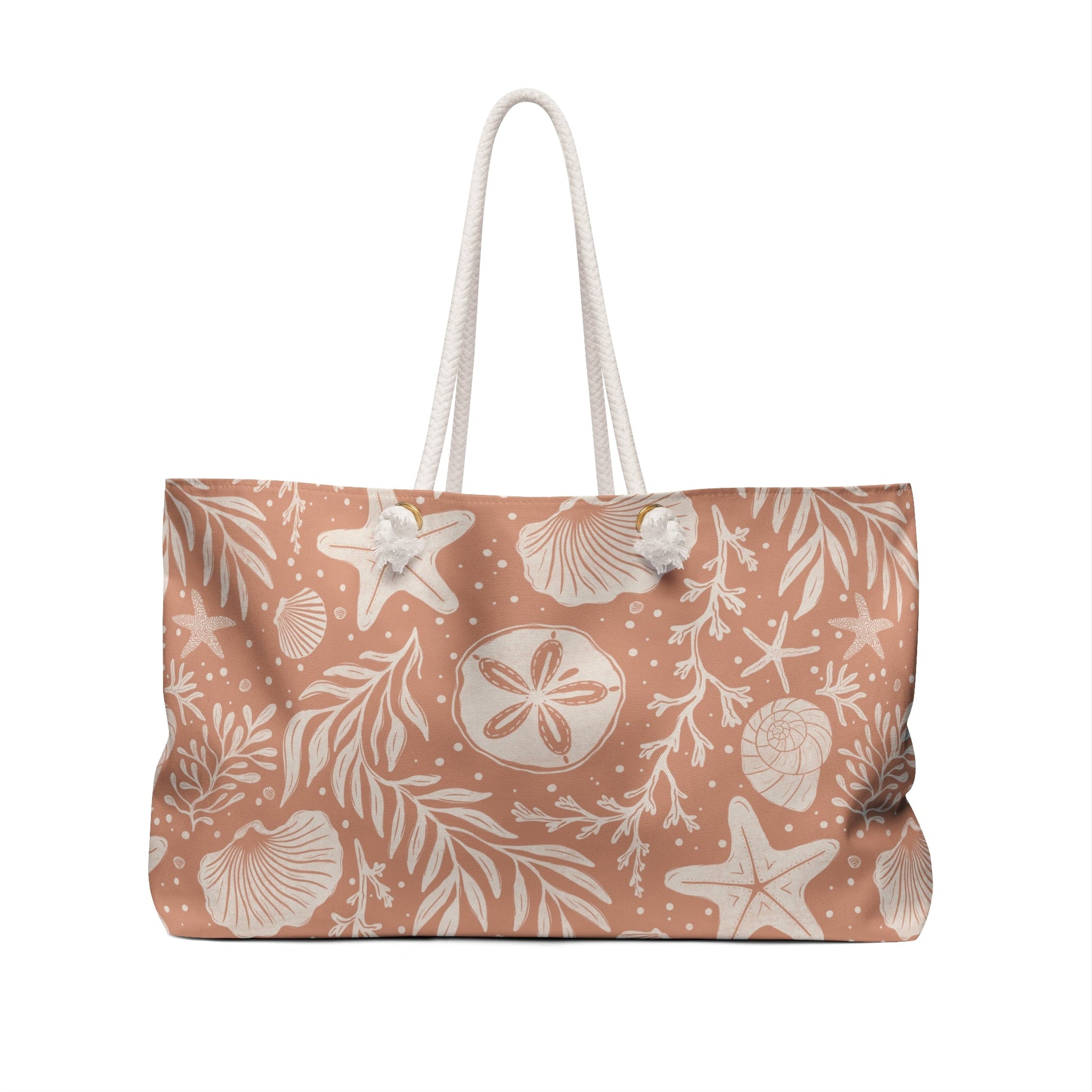 Shoreline Finds Coral Clay Weekender Bag with hand drawn artwork - Flourish Moon Studio