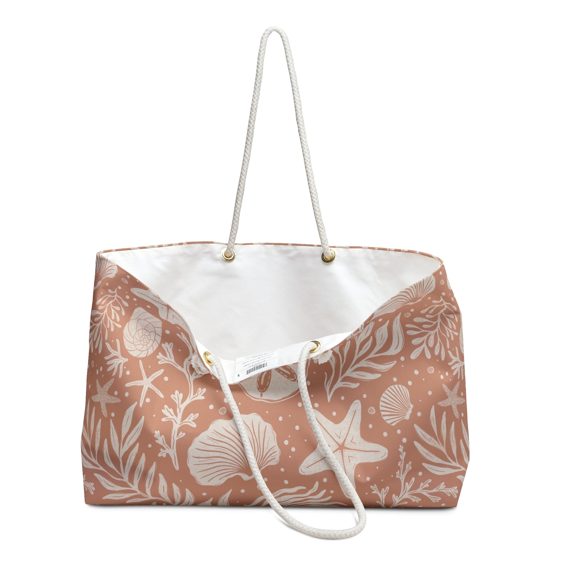 Shoreline Finds Coral Clay Weekender Bag with hand drawn artwork - Flourish Moon Studio