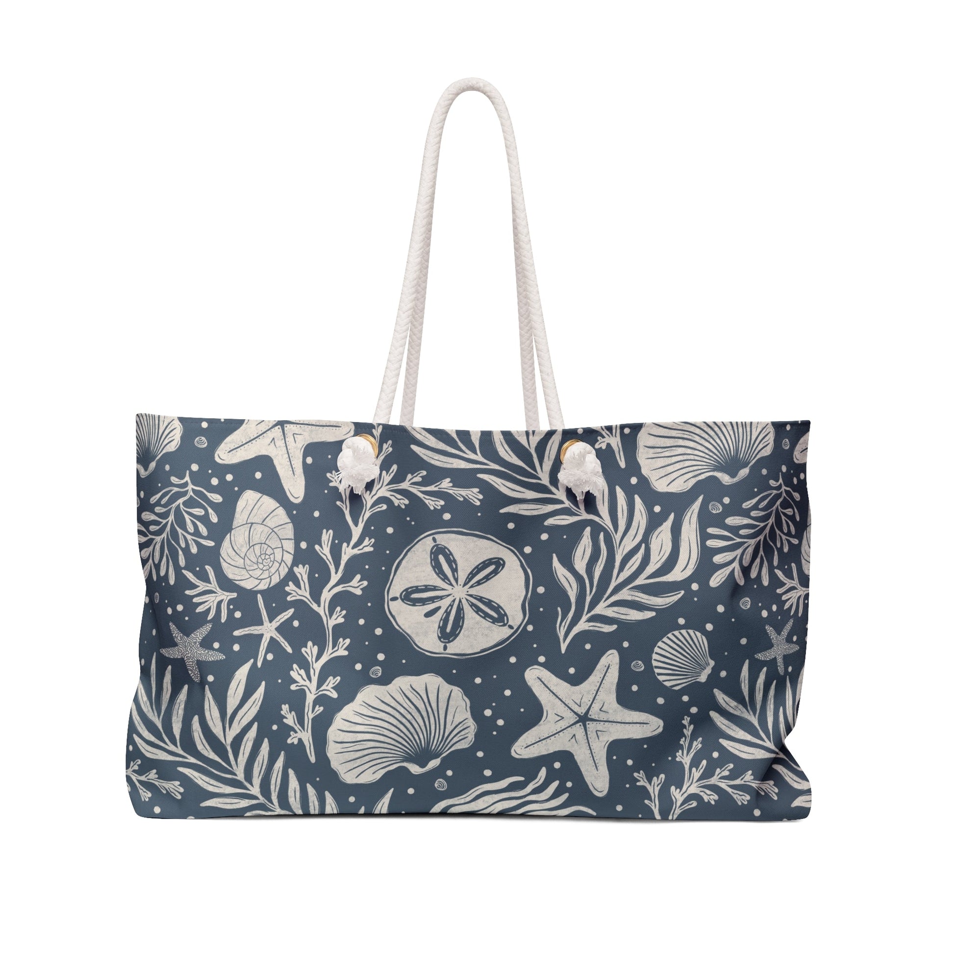 Shoreline Finds Deep Tide Weekender Bag with hand drawn artwork - Flourish Moon Studio