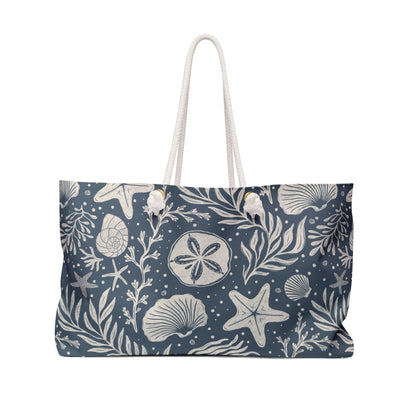 Shoreline Finds Deep Tide Weekender Bag with hand drawn artwork - Flourish Moon Studio