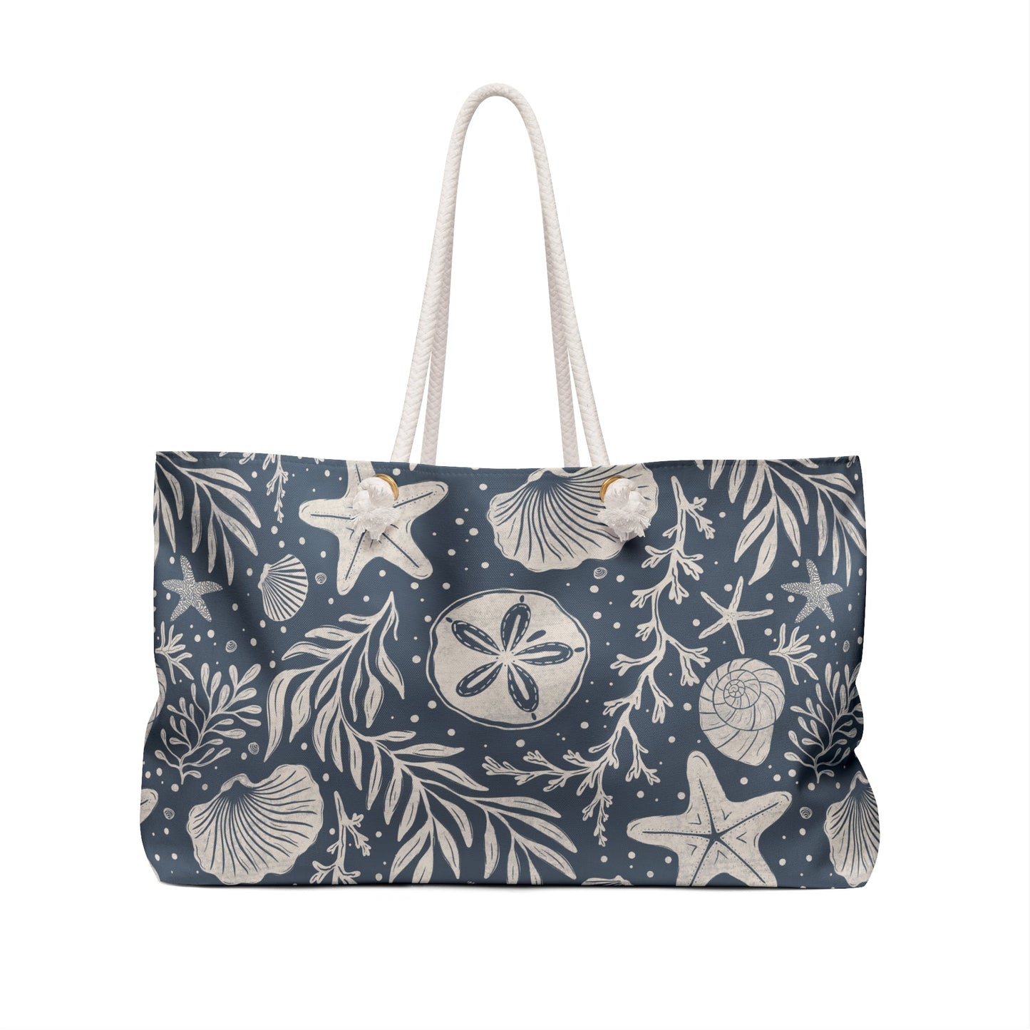 Shoreline Finds Deep Tide Weekender Bag with hand drawn artwork - Flourish Moon Studio