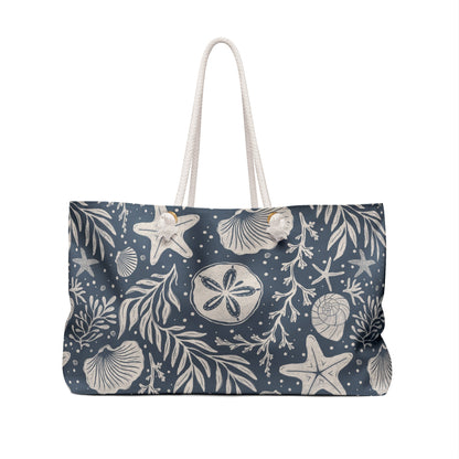 Shoreline Finds Deep Tide Weekender Bag with hand drawn artwork - Flourish Moon Studio