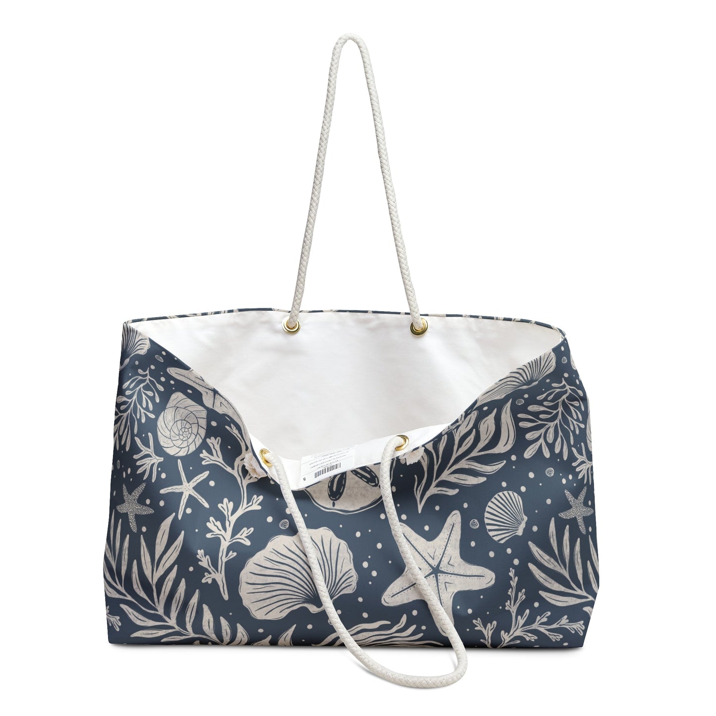 Shoreline Finds Deep Tide Weekender Bag with hand drawn artwork - Flourish Moon Studio