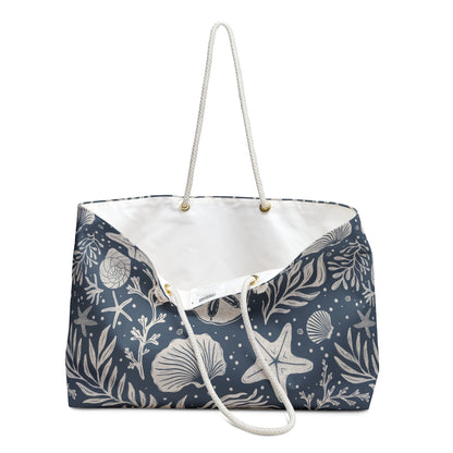 Shoreline Finds Deep Tide Weekender Bag with hand drawn artwork - Flourish Moon Studio