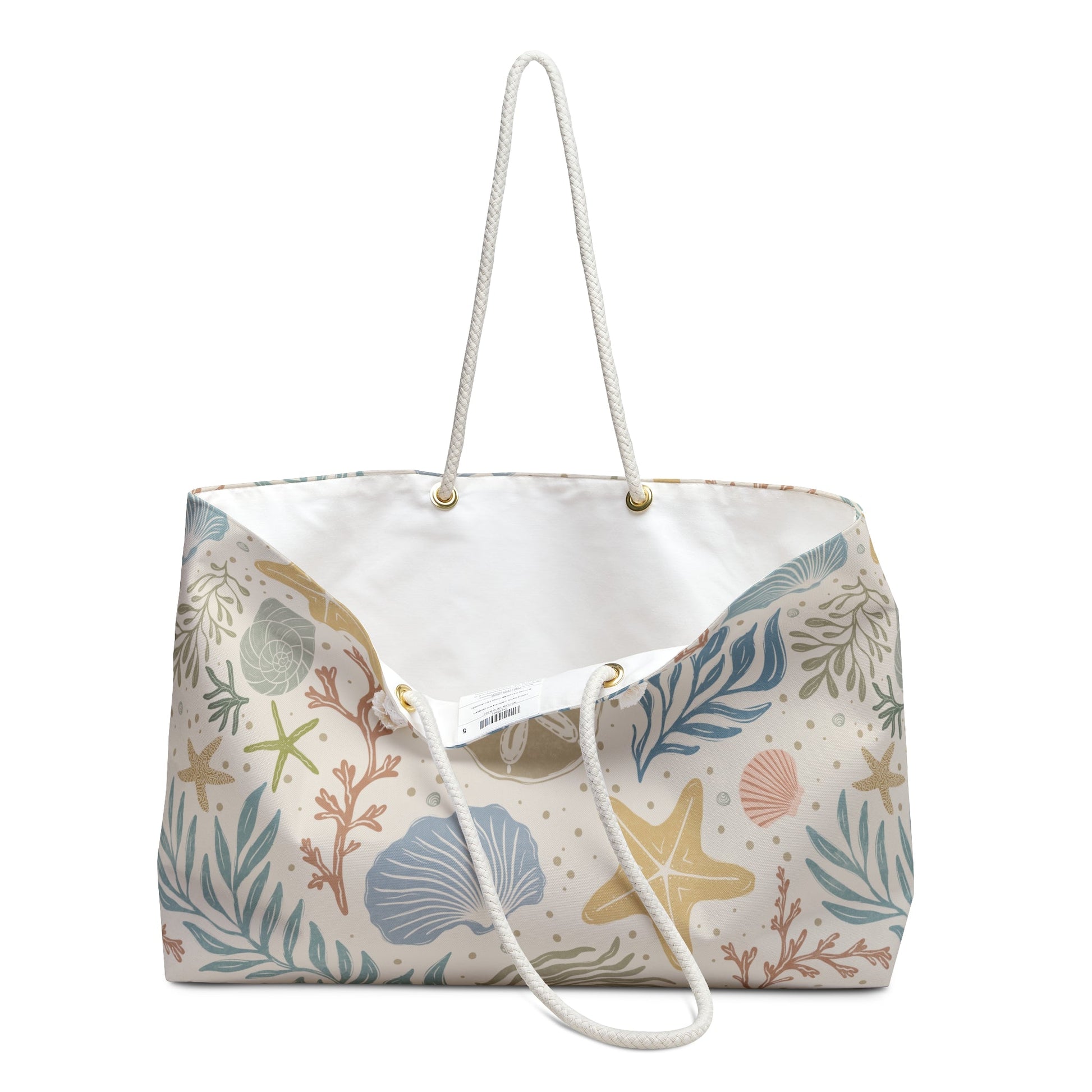Shoreline Finds Sand Dollar Shell Multi Weekender Tote Bag with hand drawn artwork - Flourish Moon Studio