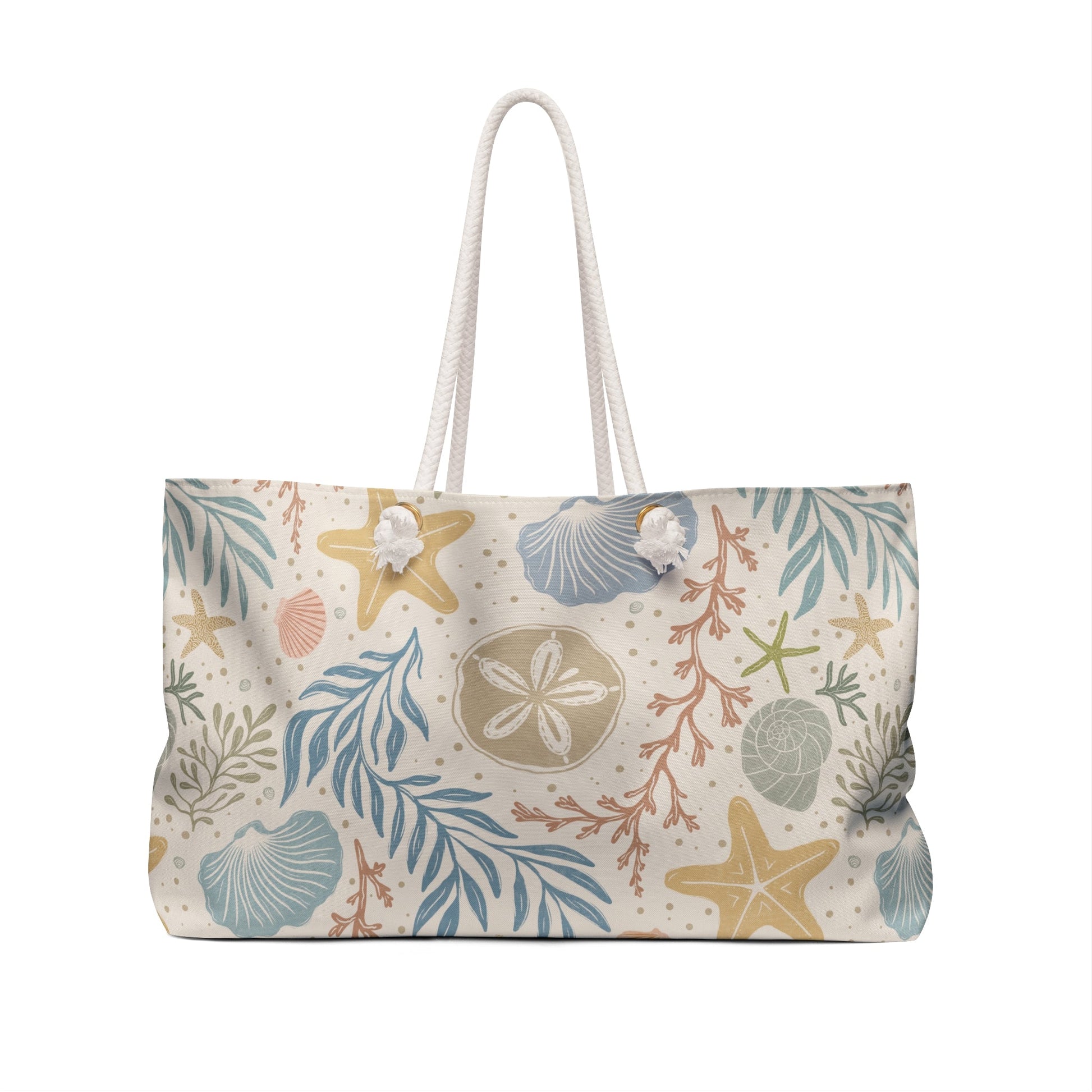 Shoreline Finds Sand Dollar Shell Multi Weekender Tote Bag with hand drawn artwork - Flourish Moon Studio