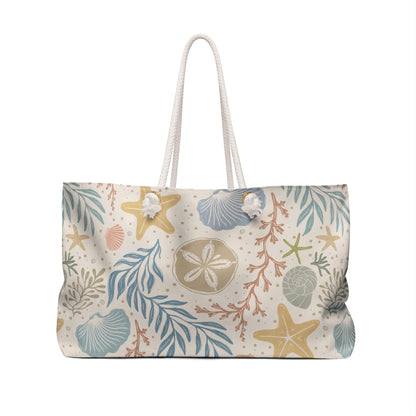 Shoreline Finds Sand Dollar Shell Multi Weekender Tote Bag with hand drawn artwork - Flourish Moon Studio
