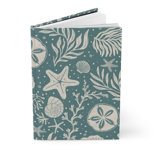 Shoreline Finds Sea Glass Hardcover Journal with hand drawn artwork - Flourish Moon Studio