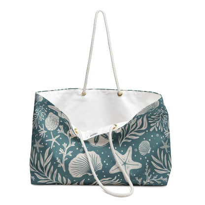 Shoreline Finds Sea Glass Weekender Tote Bag with hand drawn artwork - Flourish Moon Studio
