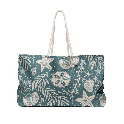 Shoreline Finds Sea Glass Weekender Tote Bag with hand drawn artwork - Flourish Moon Studio