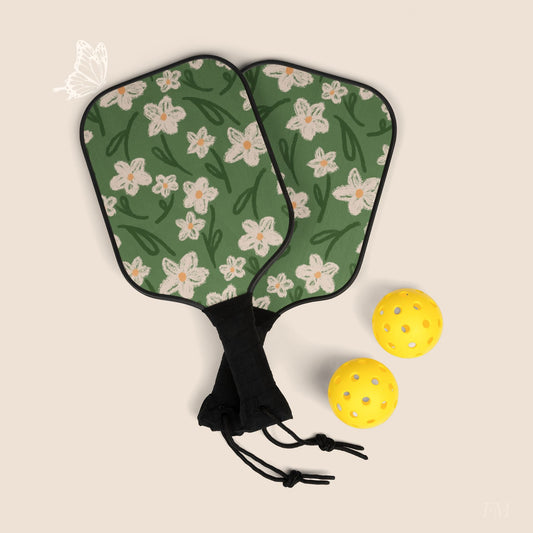 Spring Frolic Floral Pickleball Paddles Set with hand drawn artwork - Flourish Moon Studio