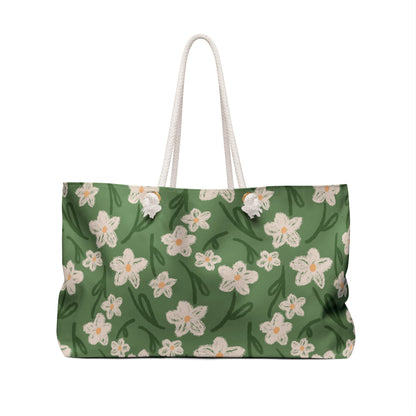 Spring Frolic Floral Weekender Bag with hand drawn artwork - Flourish Moon Studio