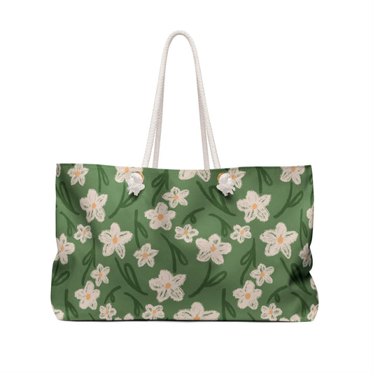 Spring Frolic Floral Weekender Bag with hand drawn artwork - Flourish Moon Studio