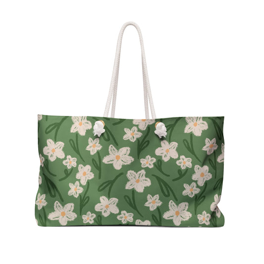 Spring Frolic Floral Weekender Bag with hand drawn artwork - Flourish Moon Studio