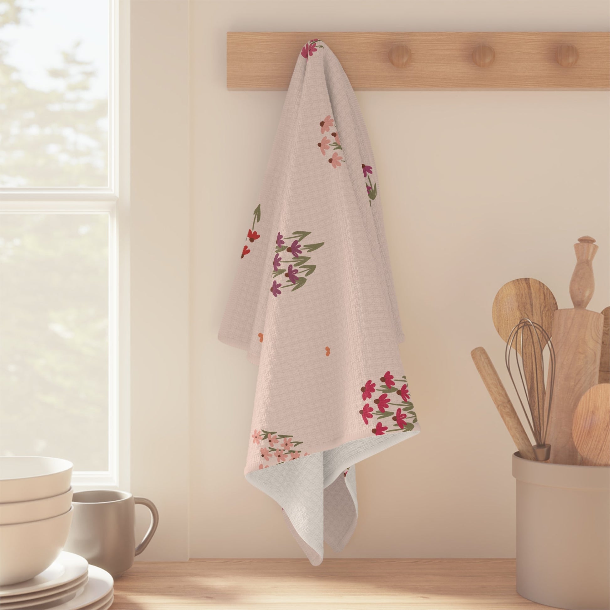 Summer Breeze Coneflower Microfiber Waffle Kitchen Towel with hand - drawn artwork - Flourish Moon Studio