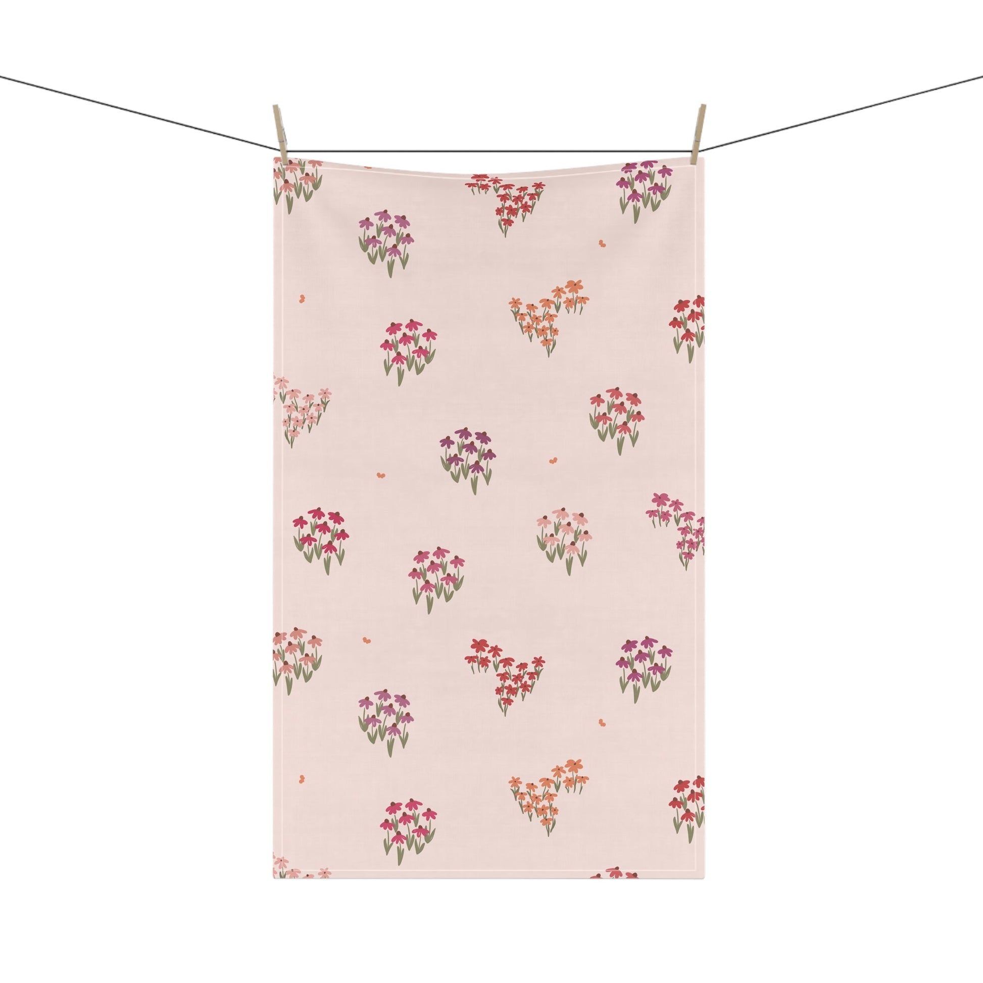 Summer Breeze Coneflowers Tea Towel with hand - drawn artwork - Flourish Moon Studio