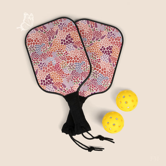 Summer Breeze Floral Pickleball Paddles Set with hand drawn artwork - Flourish Moon Studio