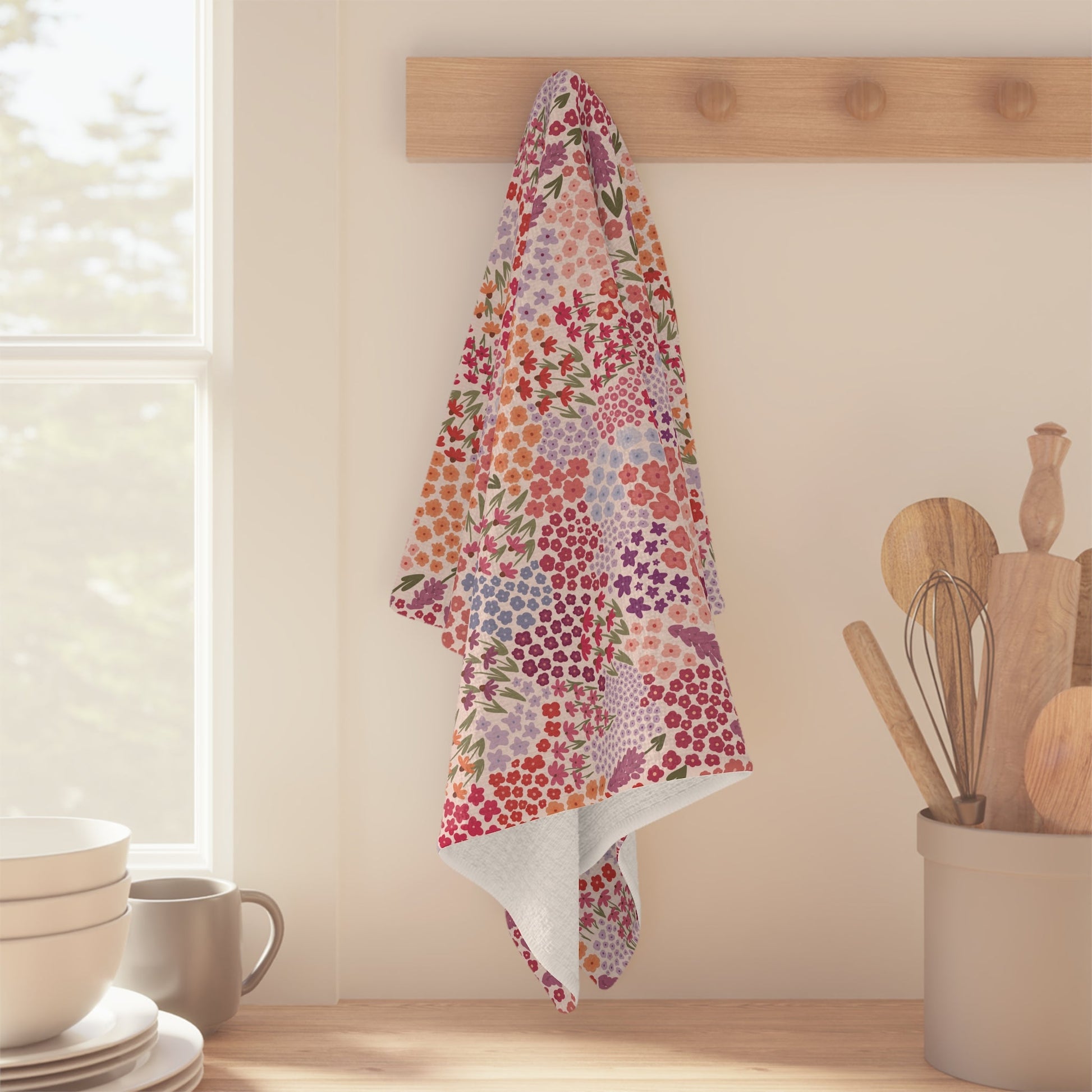 Summer Breeze Microfiber Waffle Kitchen Towel with hand - drawn artwork - Flourish Moon Studio