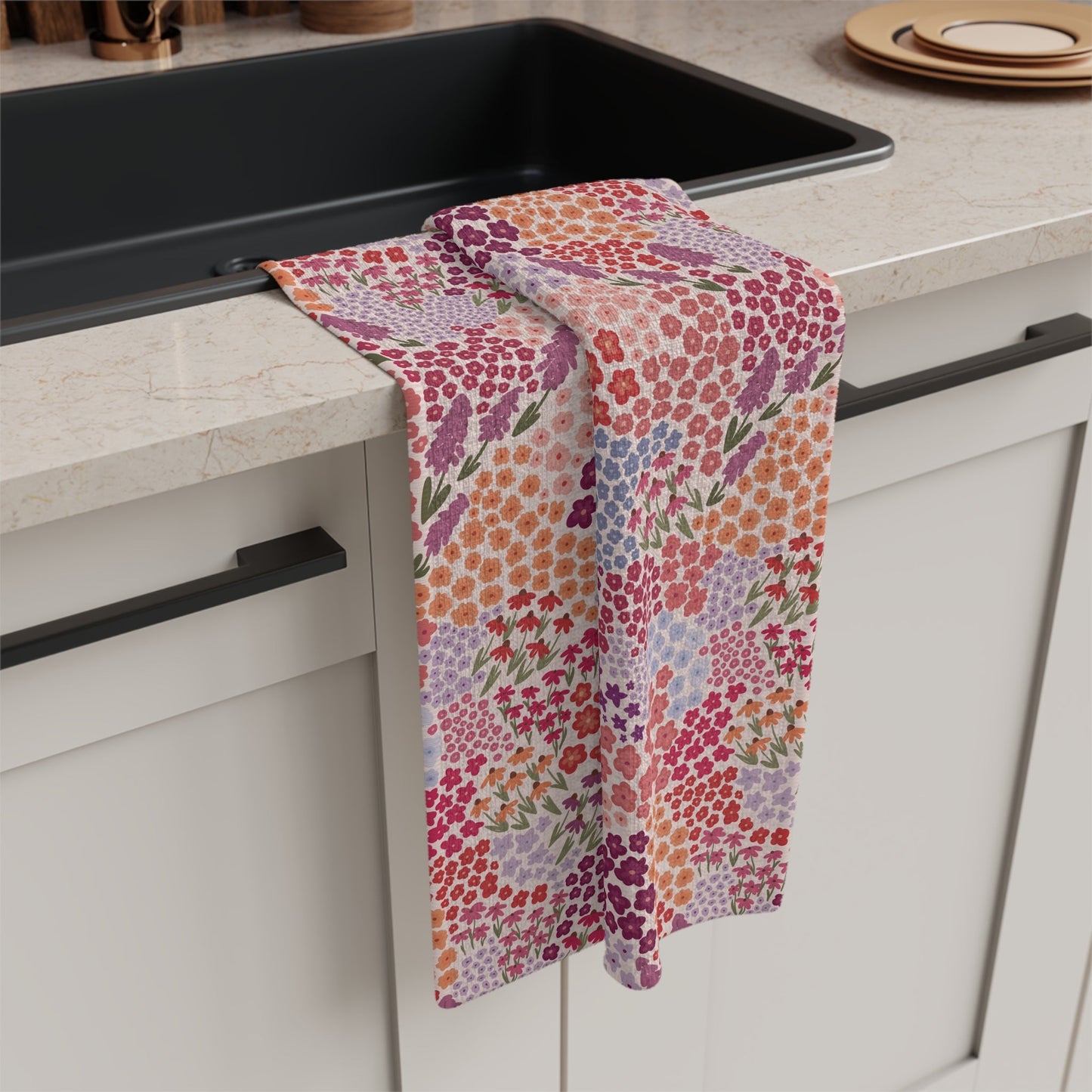 Summer Breeze Microfiber Waffle Kitchen Towel with hand - drawn artwork - Flourish Moon Studio