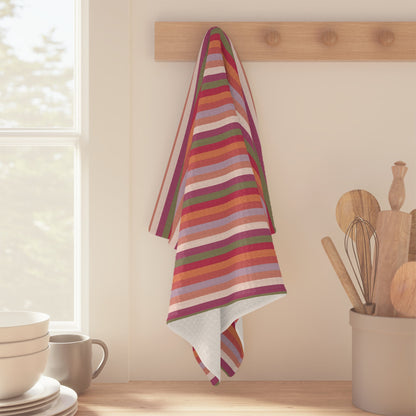 Summer Breeze Stripe Microfiber Waffle Kitchen Towel with hand - drawn artwork - Flourish Moon Studio
