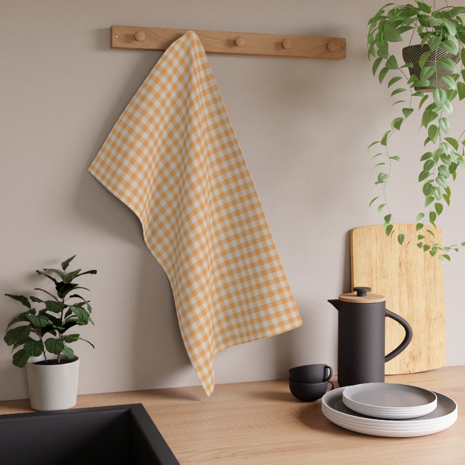 Sun Check Tea Towel with hand - drawn artwork - Flourish Moon Studio