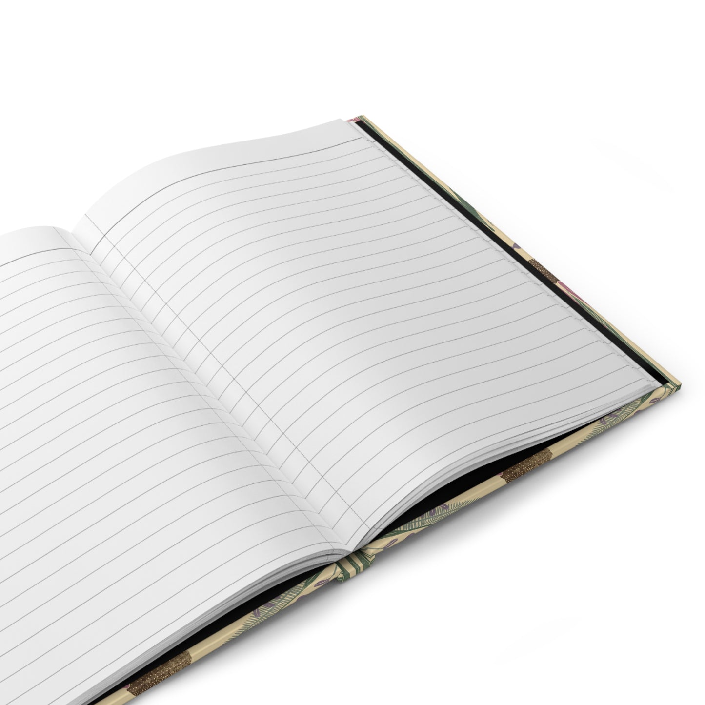 Open notebook with lined pages on a white background