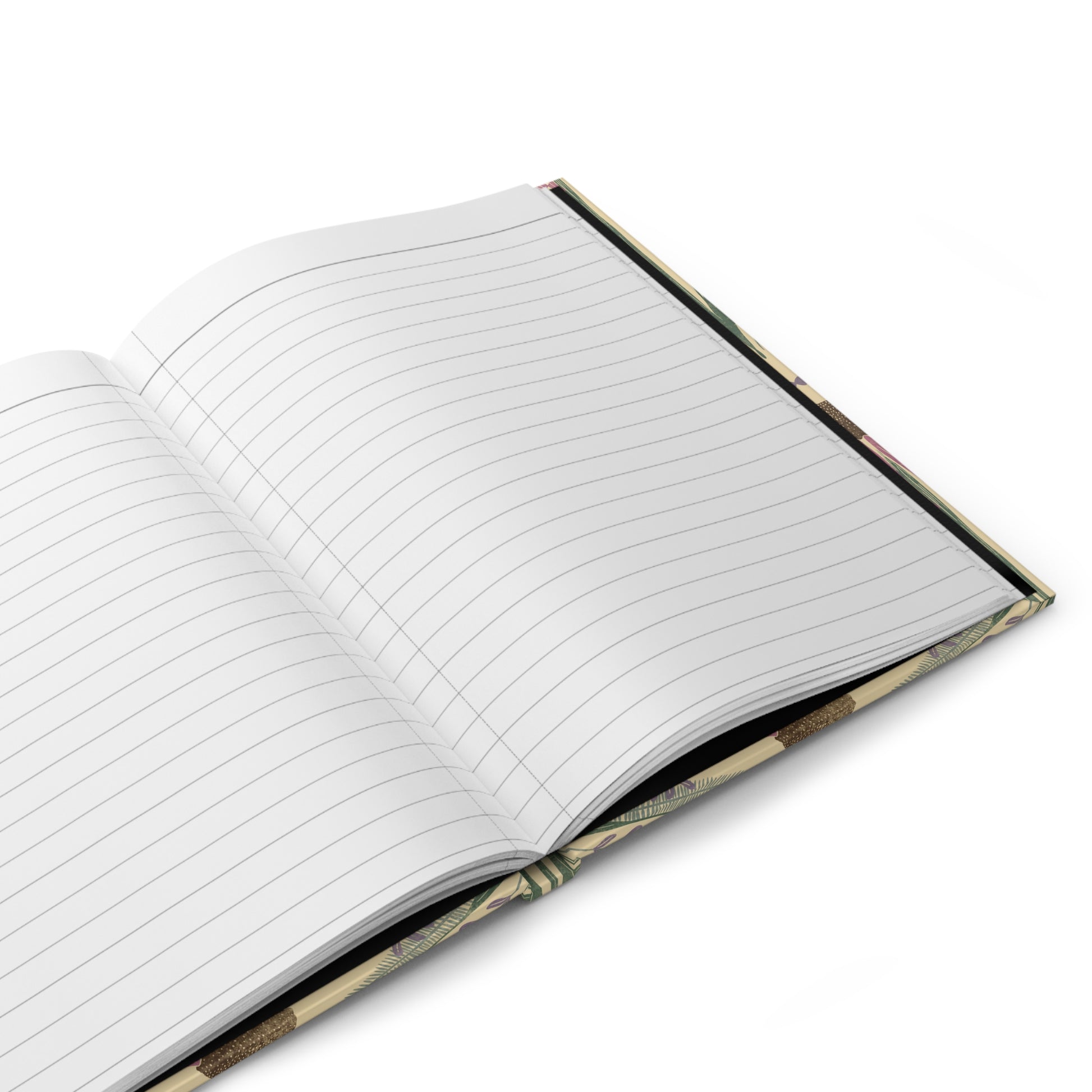 Open notebook with lined pages on a white background