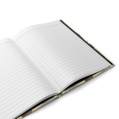 Open notebook with lined pages on a white background