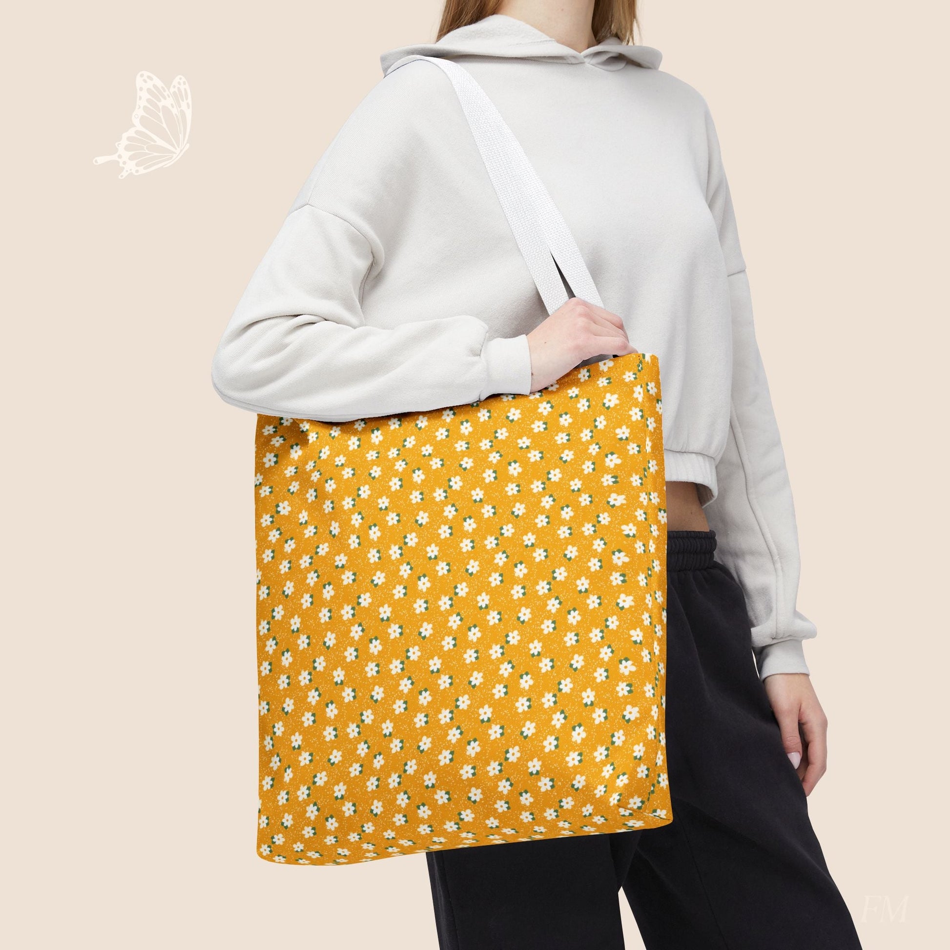 Sunny Days Floral Tote Bag with hand drawn artwork - Flourish Moon Studio