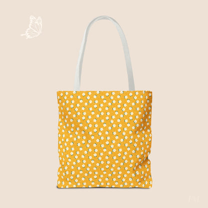 Sunny Days Floral Tote Bag with hand drawn artwork - Flourish Moon Studio
