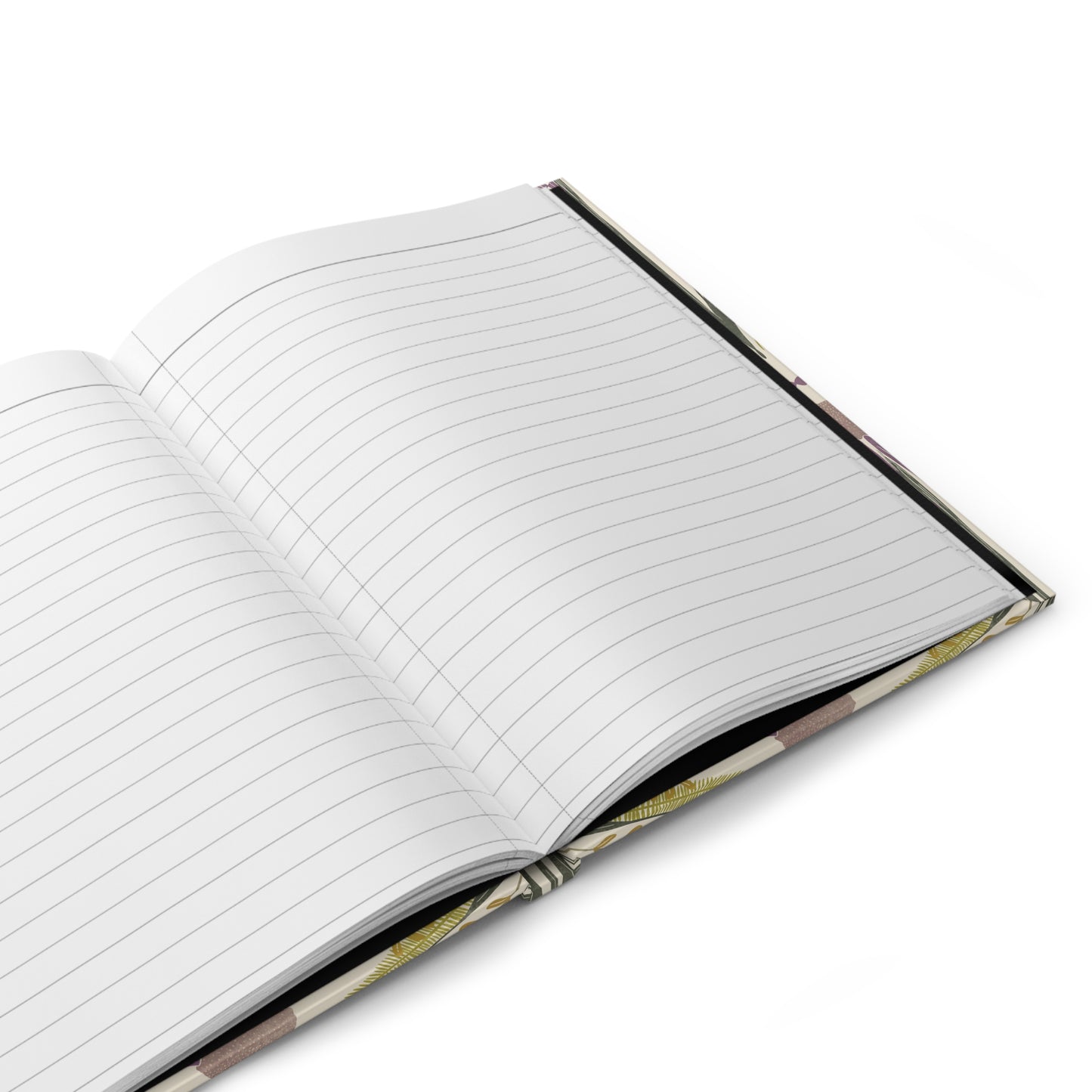Open notebook with lined pages on a white background