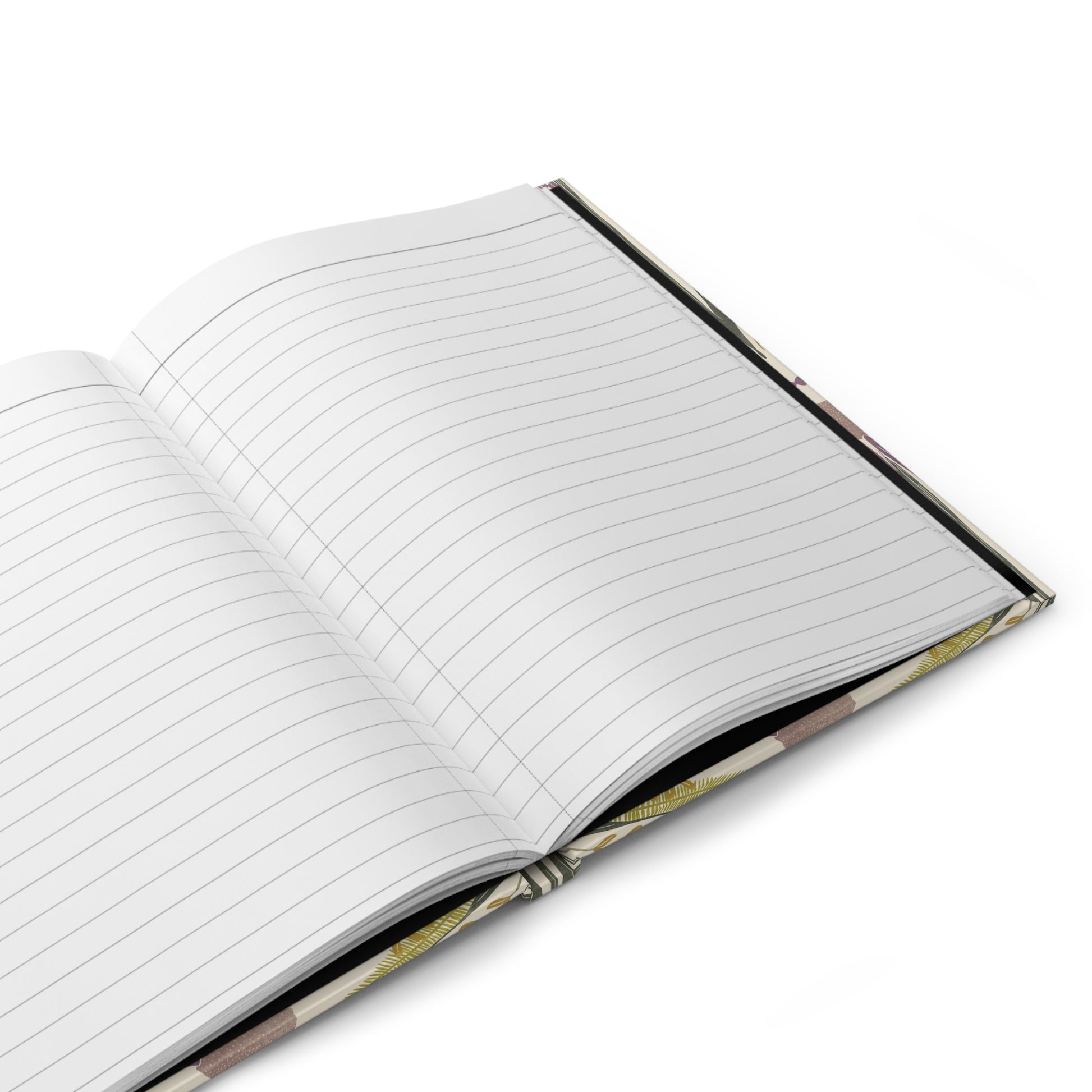Open notebook with lined pages on a white background