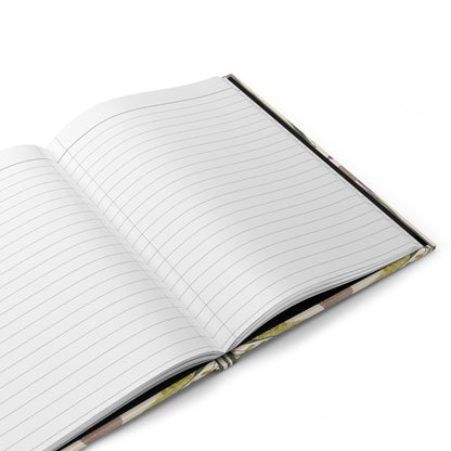 Open notebook with lined pages on a white background