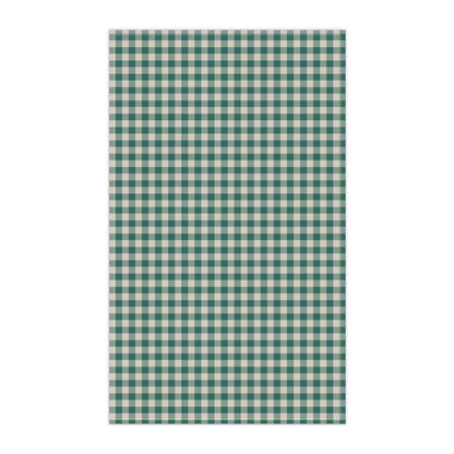Teal Check Tea Towel with hand - drawn artwork - Flourish Moon Studio