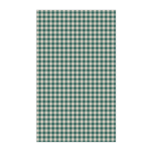 Teal Check Tea Towel with hand - drawn artwork - Flourish Moon Studio