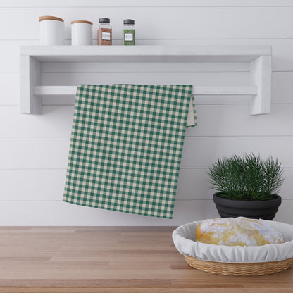 Teal Check Tea Towel with hand - drawn artwork - Flourish Moon Studio