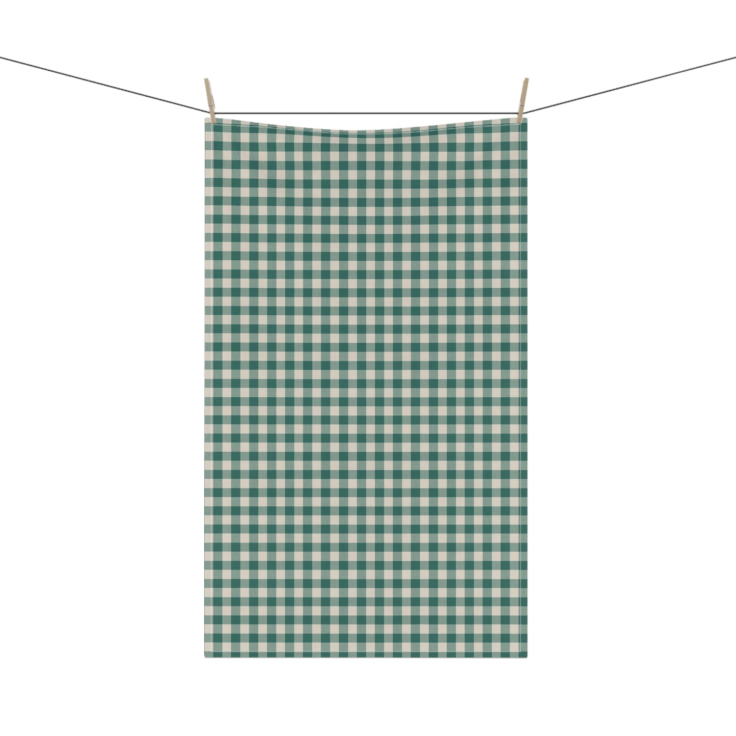 Teal Check Tea Towel with hand - drawn artwork - Flourish Moon Studio