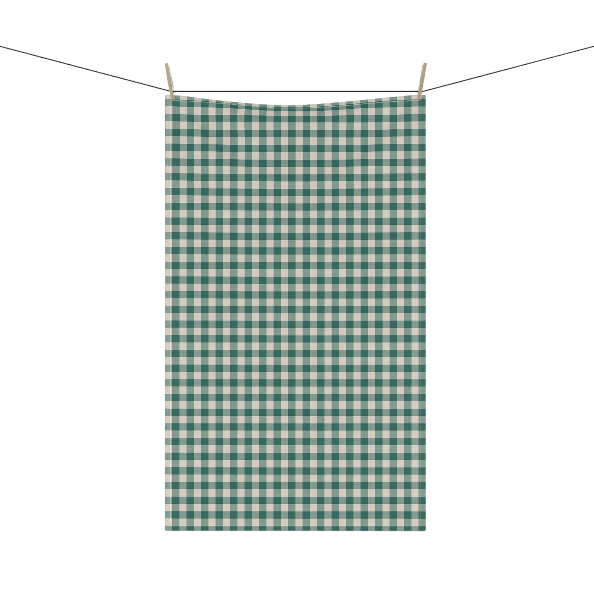 Teal Check Tea Towel with hand - drawn artwork - Flourish Moon Studio