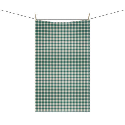 Teal Check Tea Towel with hand - drawn artwork - Flourish Moon Studio
