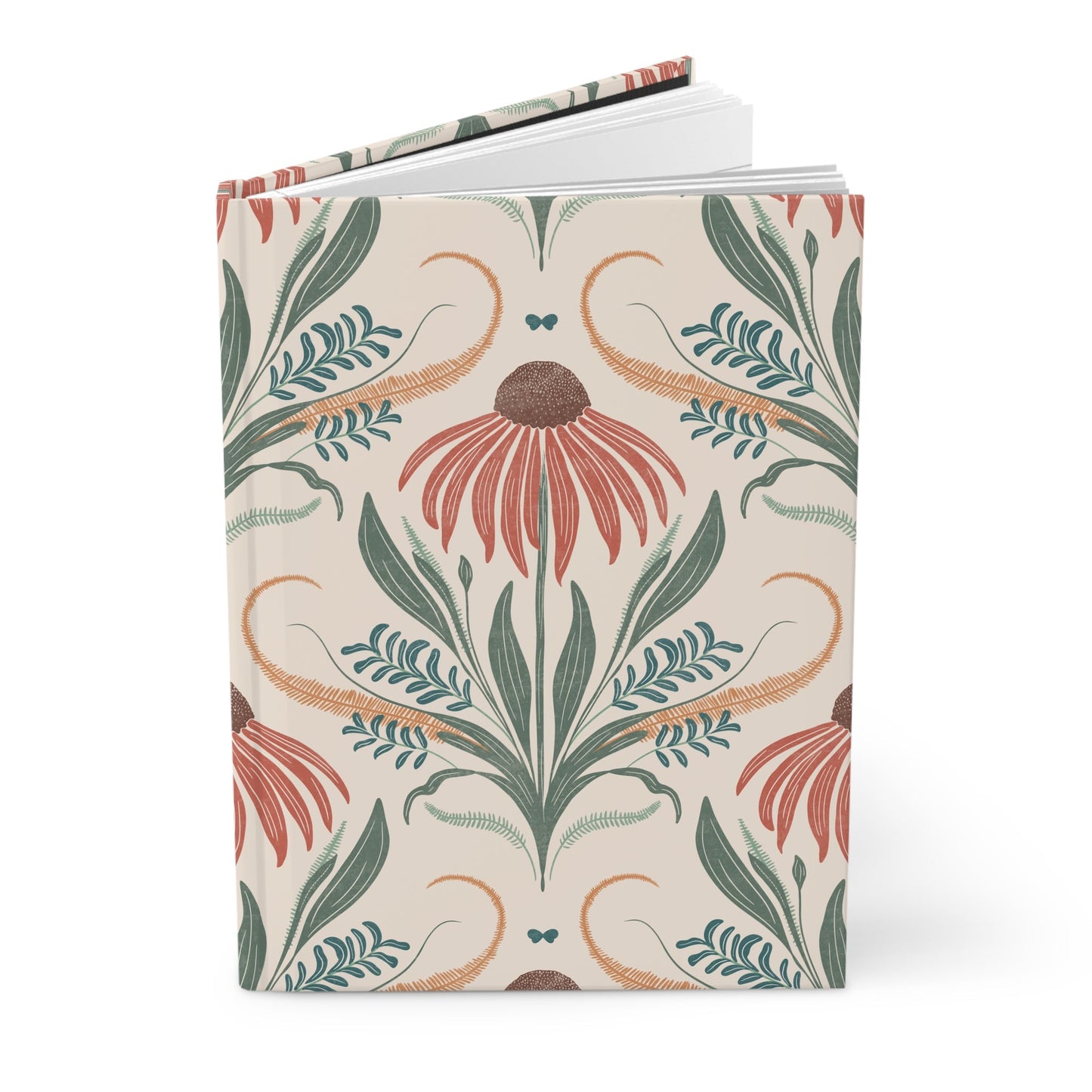 Terracotta Fernsong Hardcover Journal with hand - drawn artwork - Flourish Moon Studio