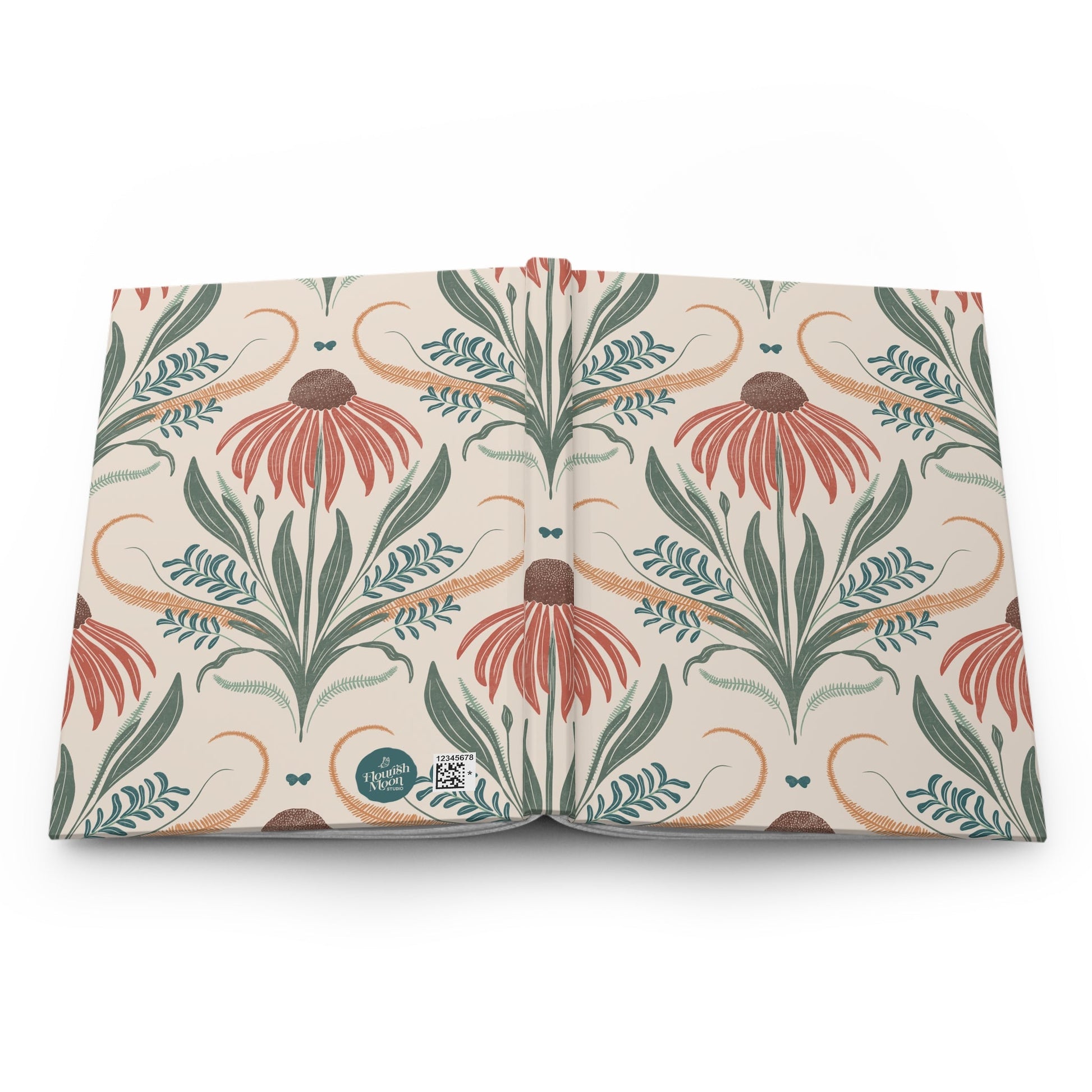 Terracotta Fernsong Hardcover Journal with hand - drawn artwork - Flourish Moon Studio