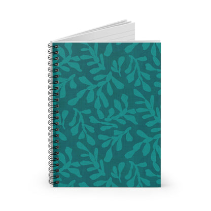 Tidal Veil Coastal Spiral Notebook with hand - drawn artwork - Flourish Moon Studio