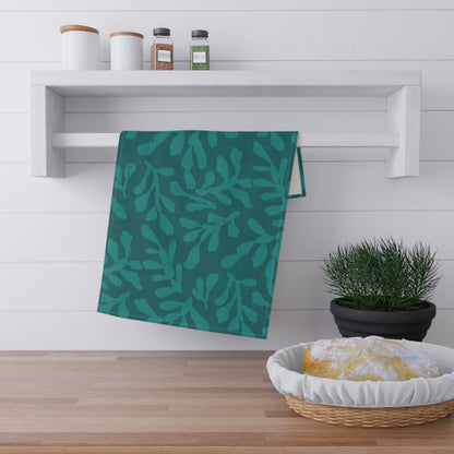 Tidal Veil Coastal Tea Towel with hand - drawn artwork - Flourish Moon Studio