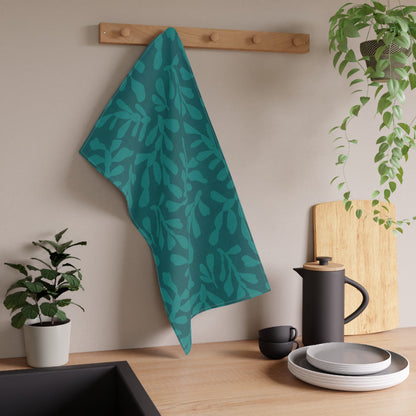 Tidal Veil Coastal Tea Towel with hand - drawn artwork - Flourish Moon Studio