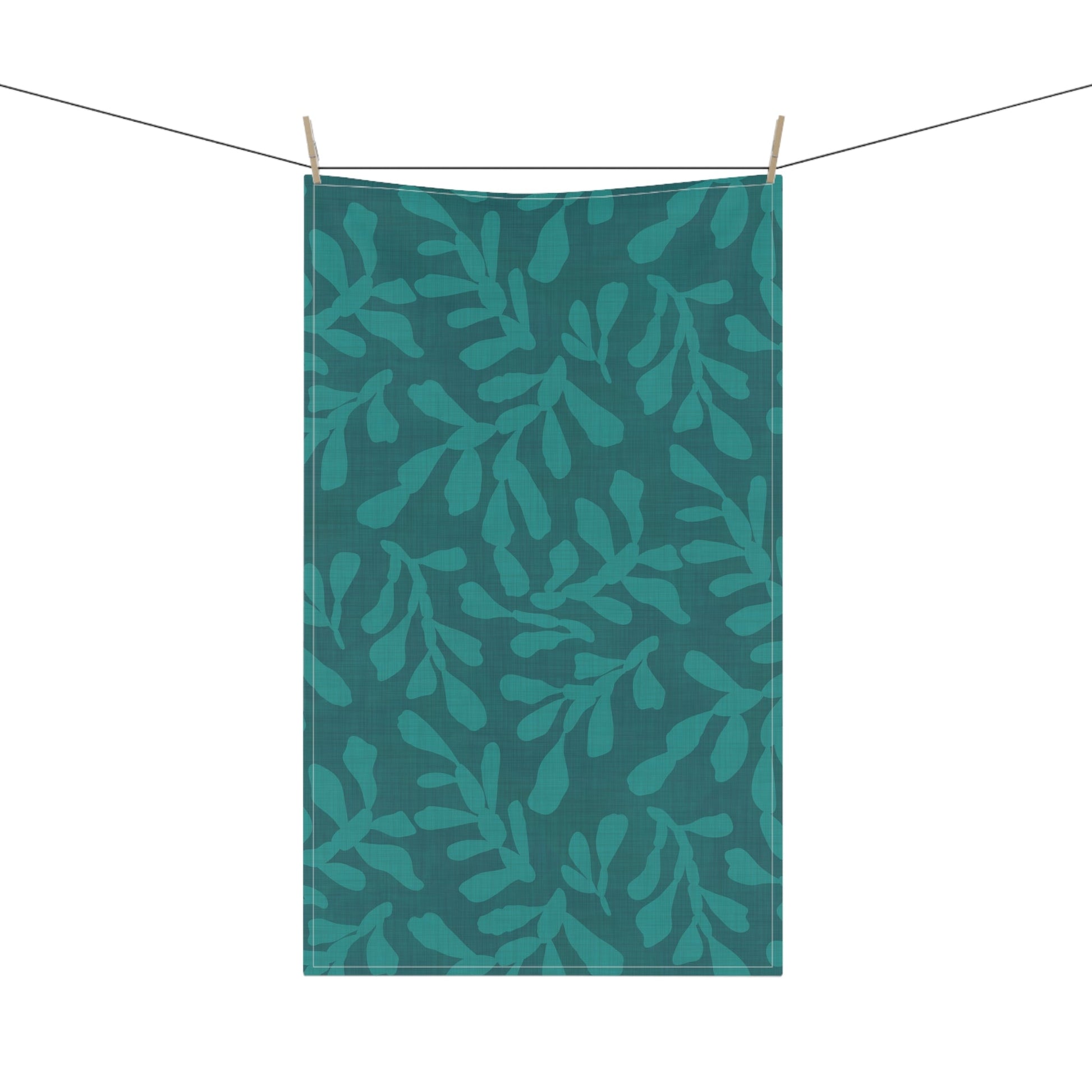 Tidal Veil Coastal Tea Towel with hand - drawn artwork - Flourish Moon Studio