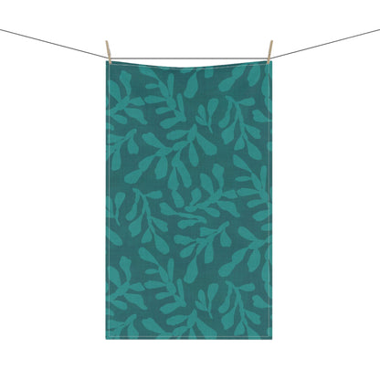 Tidal Veil Coastal Tea Towel with hand - drawn artwork - Flourish Moon Studio