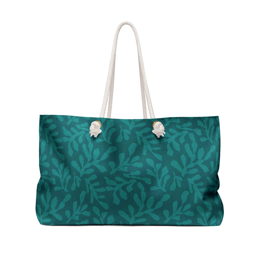 Tidal Veil Coastal Weekender Bag with hand - drawn artwork - Flourish Moon Studio